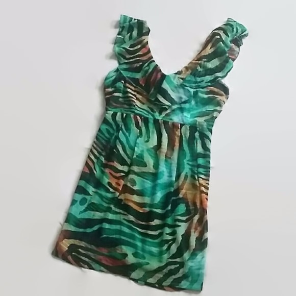 teal animal print dress